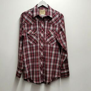 Wrangler Western Cowboy Pearl Snap Long Sleeve Shirt Men's Size Medium Red